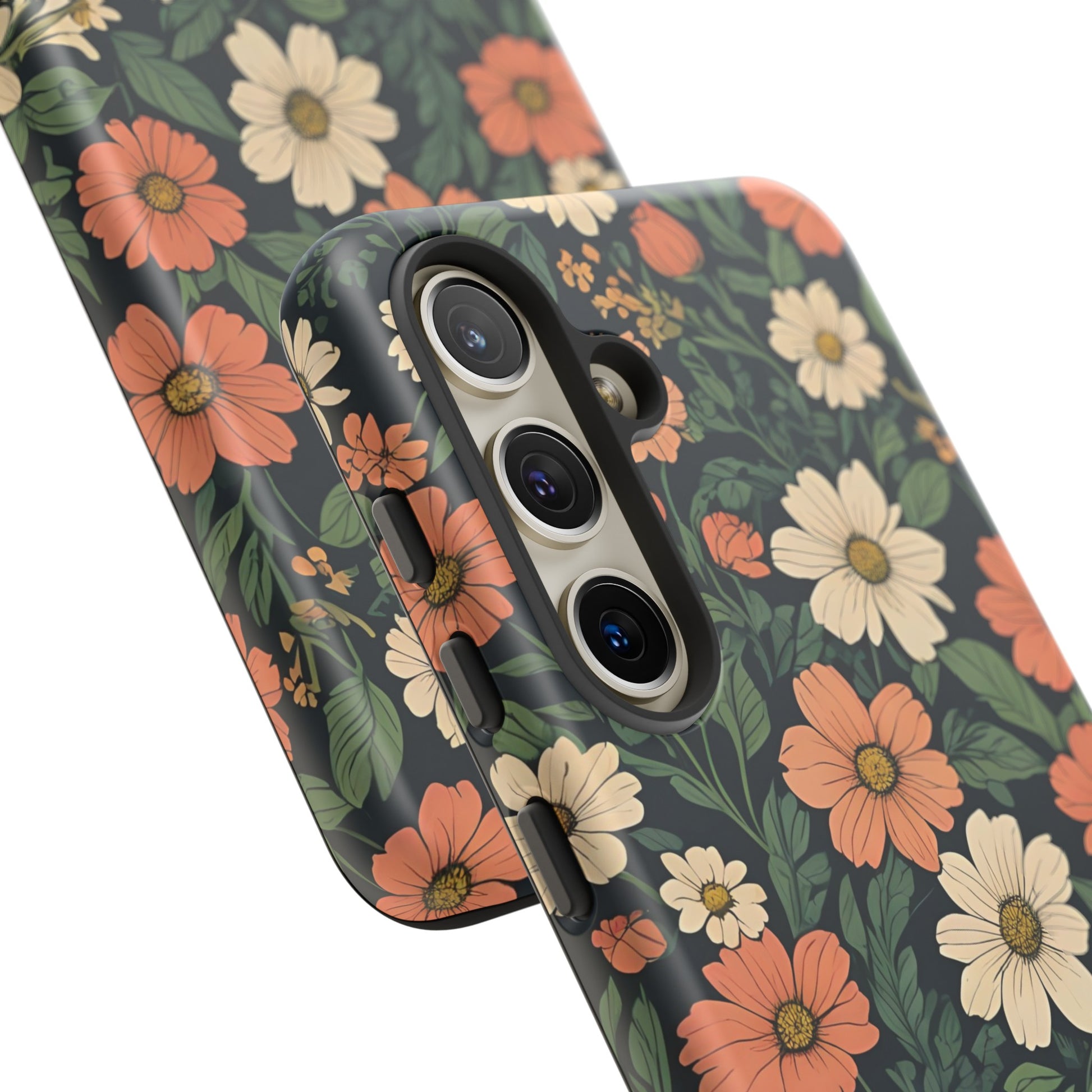 Orange & White Floral Phone Case - Elegant Protection for iPhone, Samsung, and Google Phones, Phone Case, JSCHAFFA.com