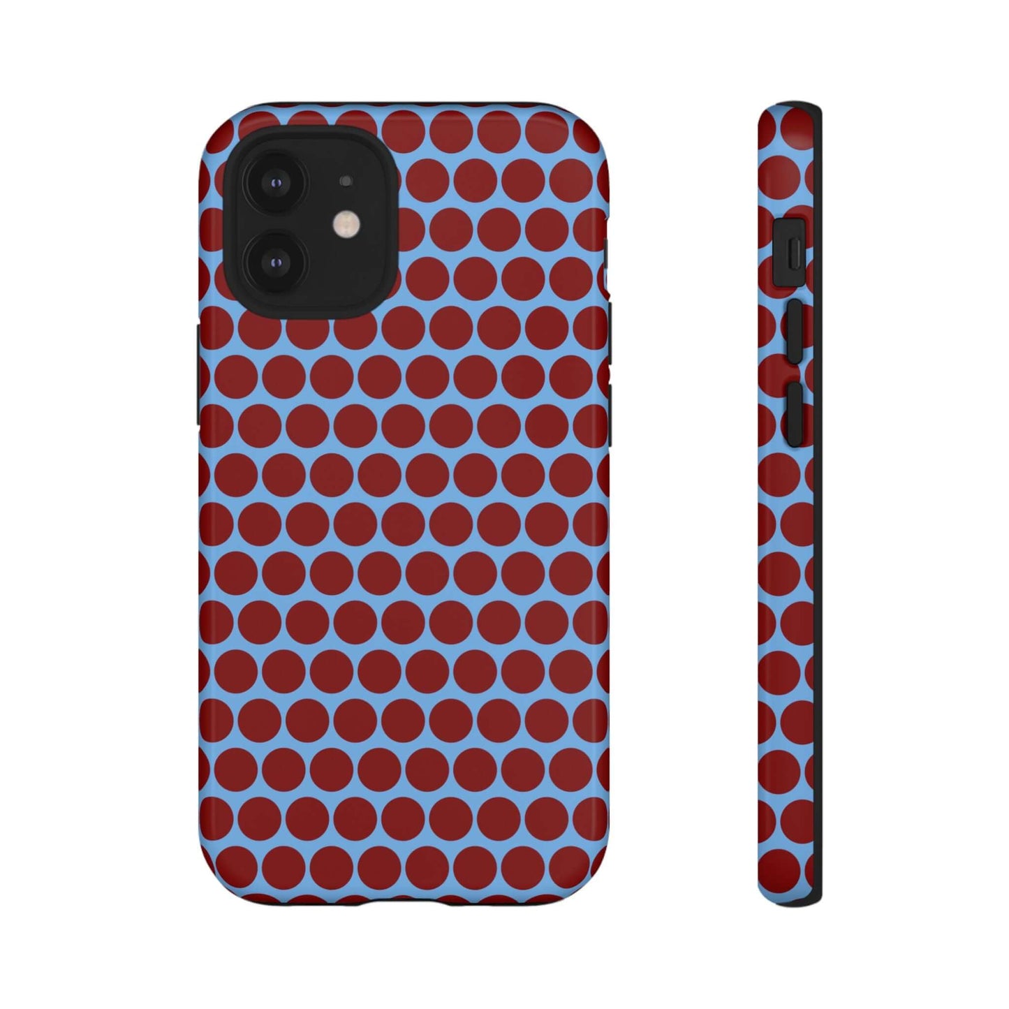 Maroon Dot, Light blue B/Ground Polka Dot Tough Phone Case for iPhone, Samsung, and Google Phones