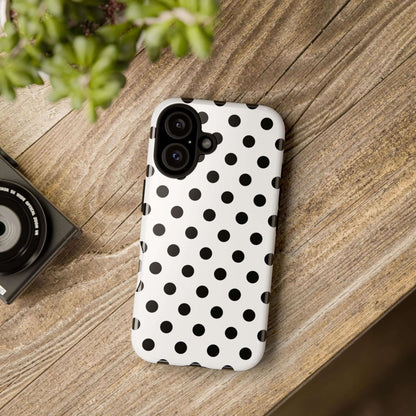 Black & White Polka dot Tough Phone Case for iPhone, Samsung, Google