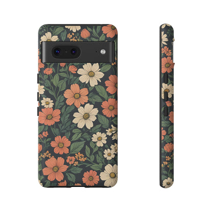 Orange & White Floral Phone Case - Elegant Protection for iPhone, Samsung, and Google Phones, Phone Case, JSCHAFFA.com