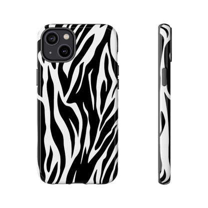 Black White Tiger Print Tough Case Cover for iPhone Samsung and Google phones.