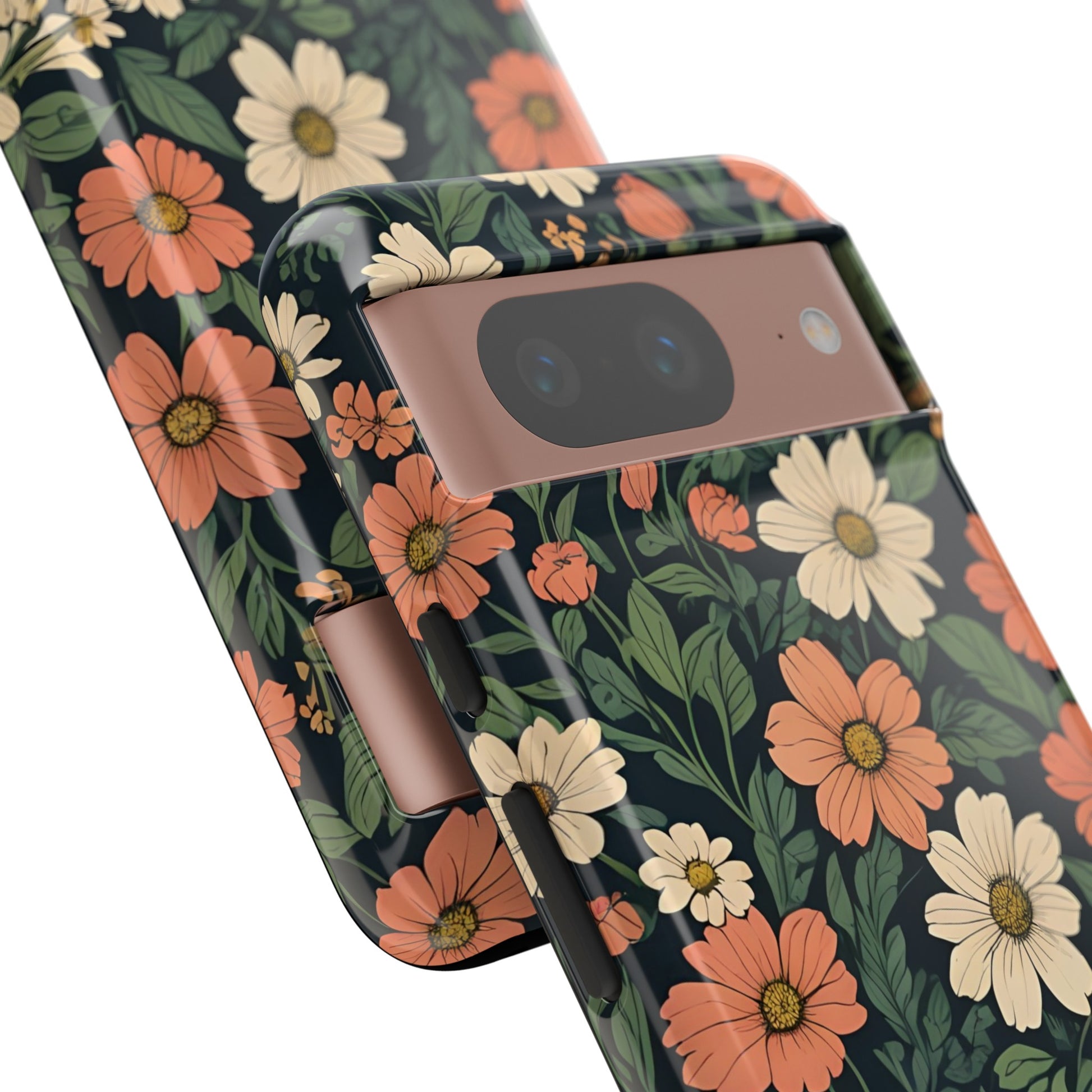 Orange & White Floral Phone Case - Elegant Protection for iPhone, Samsung, and Google Phones, Phone Case, JSCHAFFA.com