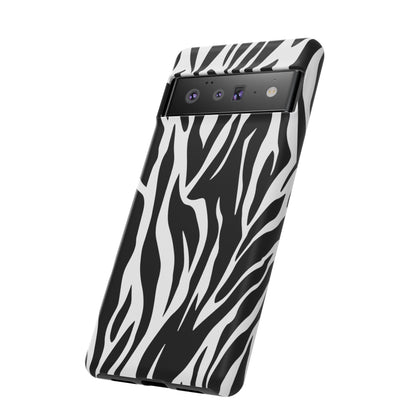 Black White Tiger Print Tough Case Cover for iPhone Samsung and Google phones., Phone Case, JSCHAFFA.com