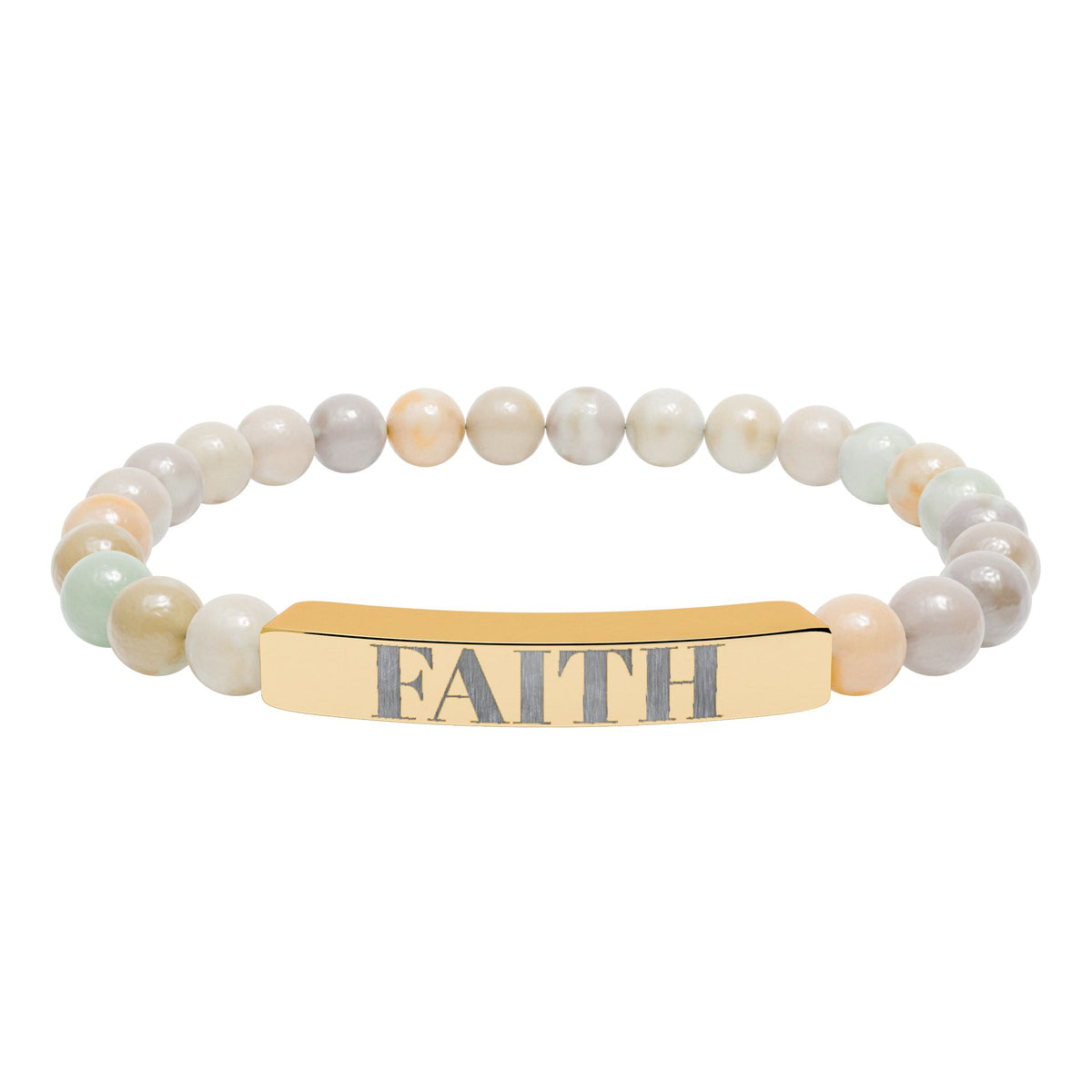 Faith Engraved Stone Stretch Bracelet | Natural Bead Bar Bracelet