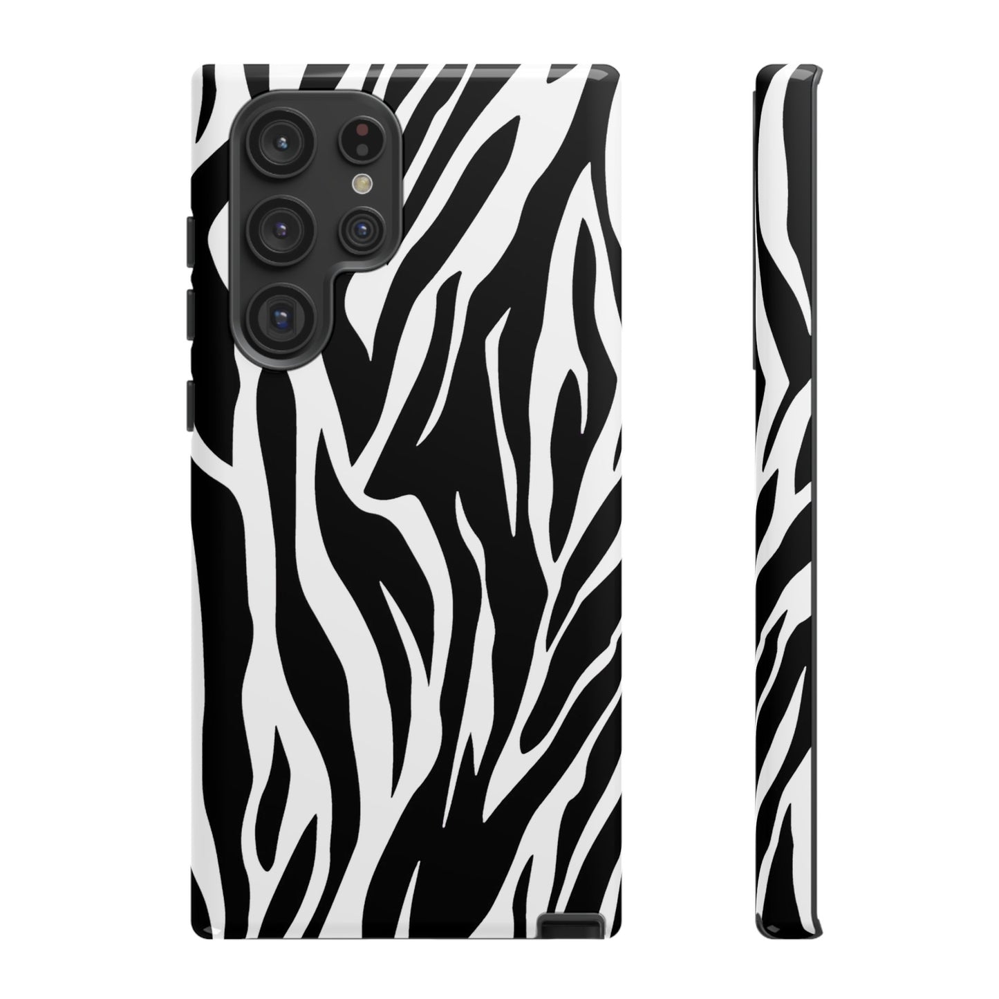 Black White Tiger Print Tough Case Cover for iPhone Samsung and Google phones.