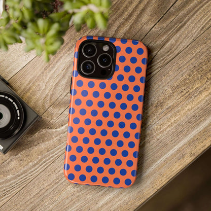 Orange & Blue Polkadot Tough Phone Case for iPhone, Samsung, and Google Phones