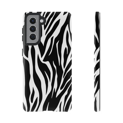 Black White Tiger Print Tough Case Cover for iPhone Samsung and Google phones.