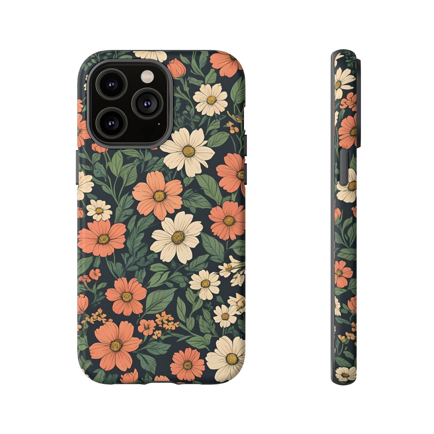 Orange & White Floral Phone Case - Elegant Protection for iPhone, Samsung, and Google Phones, Phone Case, JSCHAFFA.com