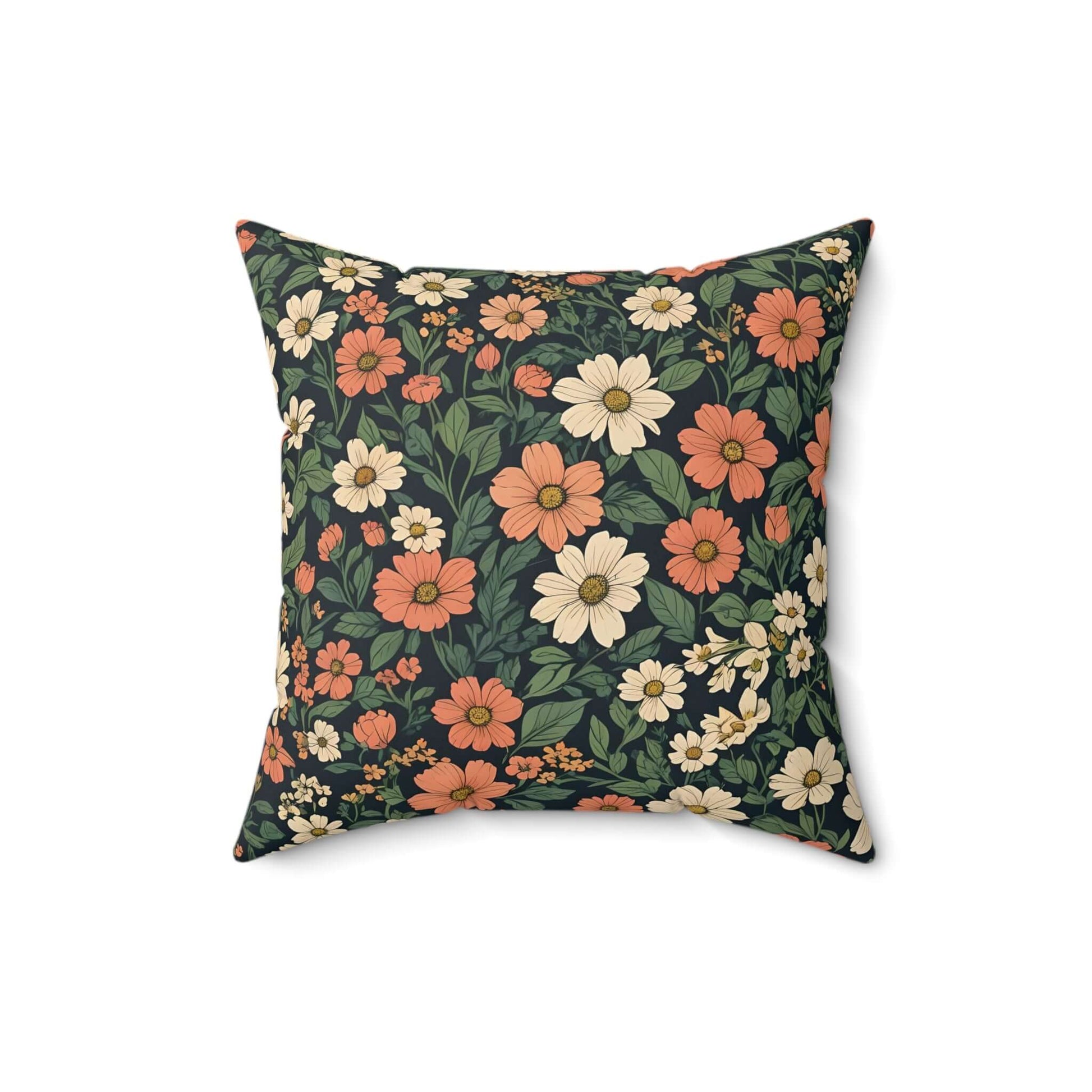 Orange & White Floral Polyester Soft Square Throw Pillow - Romantic Home Decor - JSCHAFFA.com