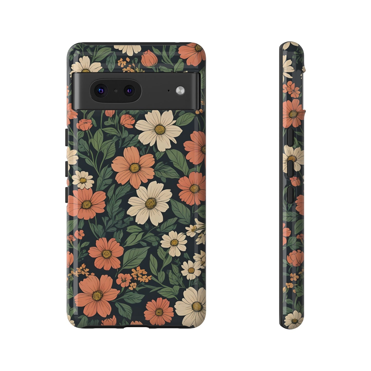 Orange & White Floral Phone Case - Elegant Protection for iPhone, Samsung, and Google Phones, Phone Case, JSCHAFFA.com