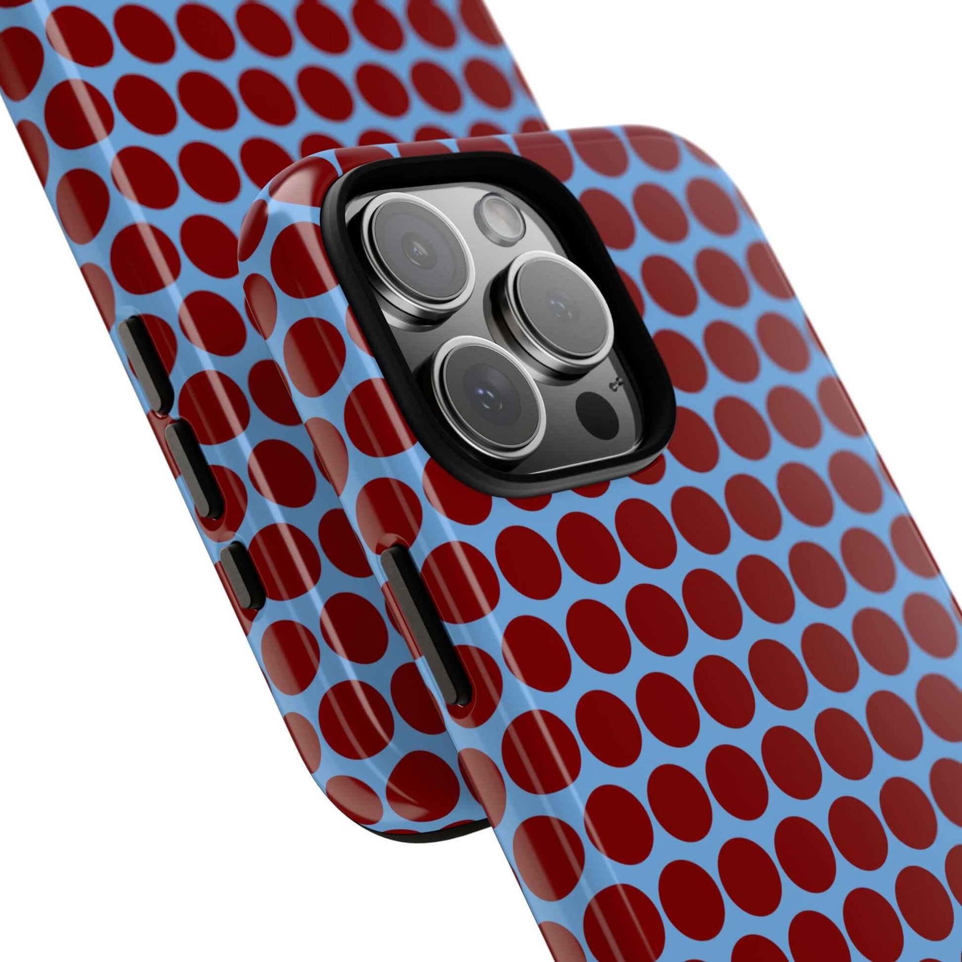 Maroon Dot, Light blue B/Ground Polka Dot Tough Phone Case for iPhone, Samsung, and Google Phones