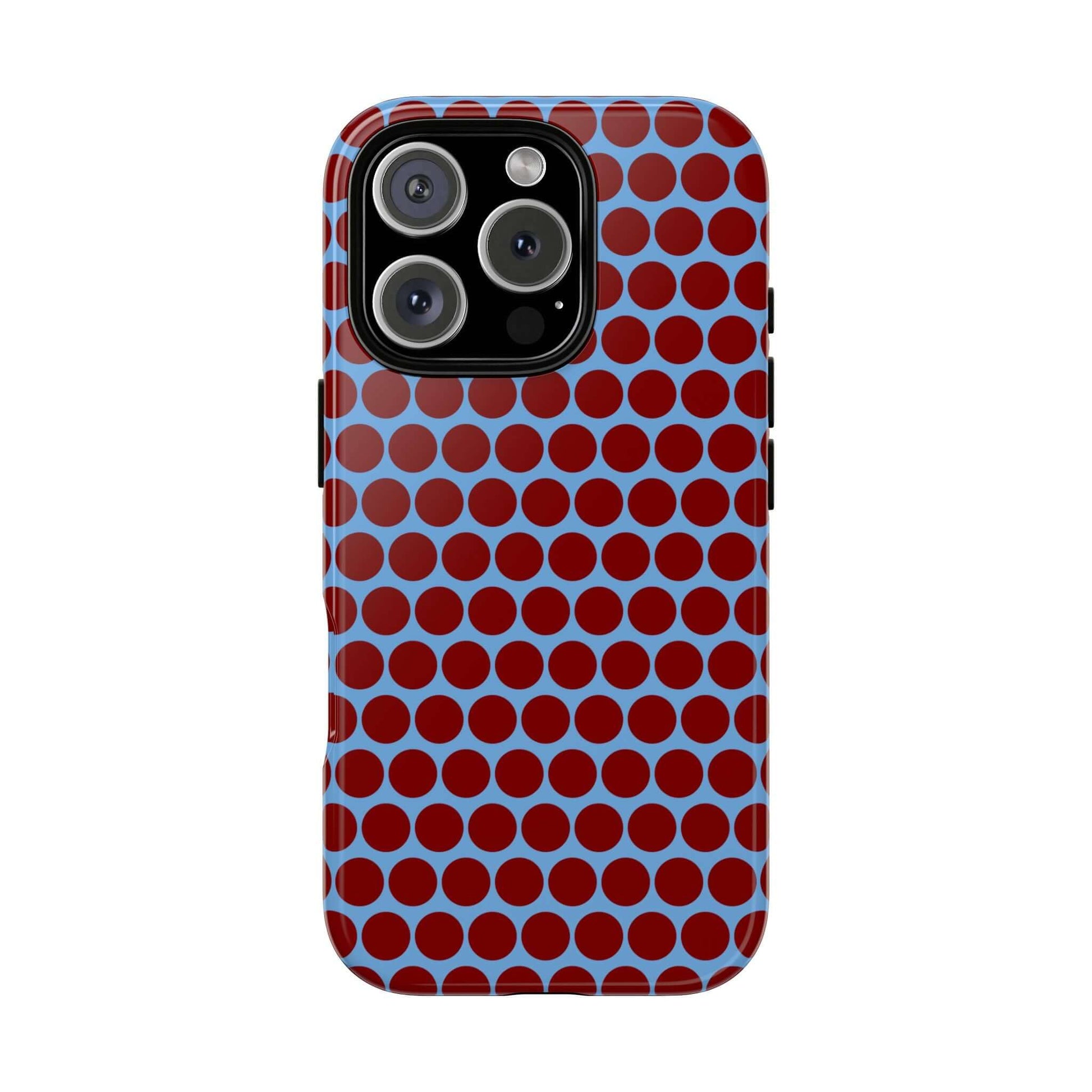 Maroon Dot, Light blue B/Ground Polka Dot Tough Phone Case for iPhone, Samsung, and Google Phones