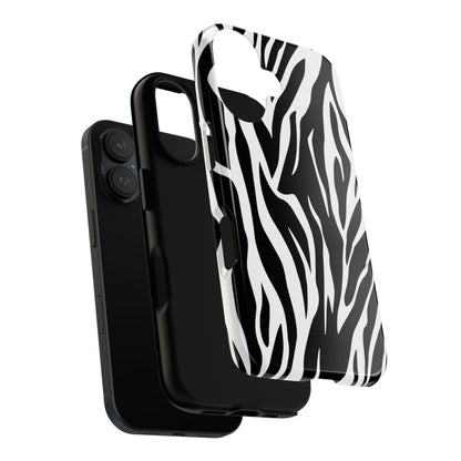 Black White Tiger Print Tough Case Cover for iPhone Samsung and Google phones.