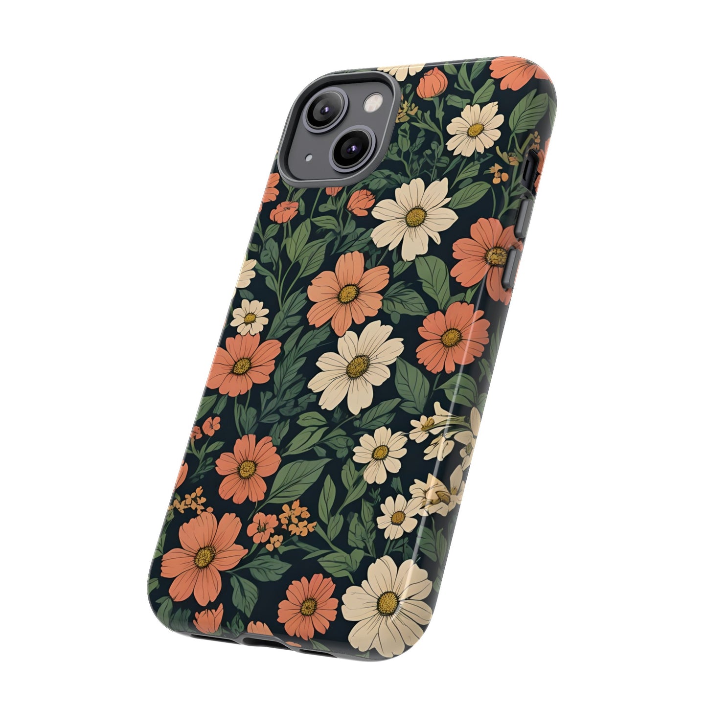 Orange & White Floral Phone Case - Elegant Protection for iPhone, Samsung, and Google Phones, Phone Case, JSCHAFFA.com