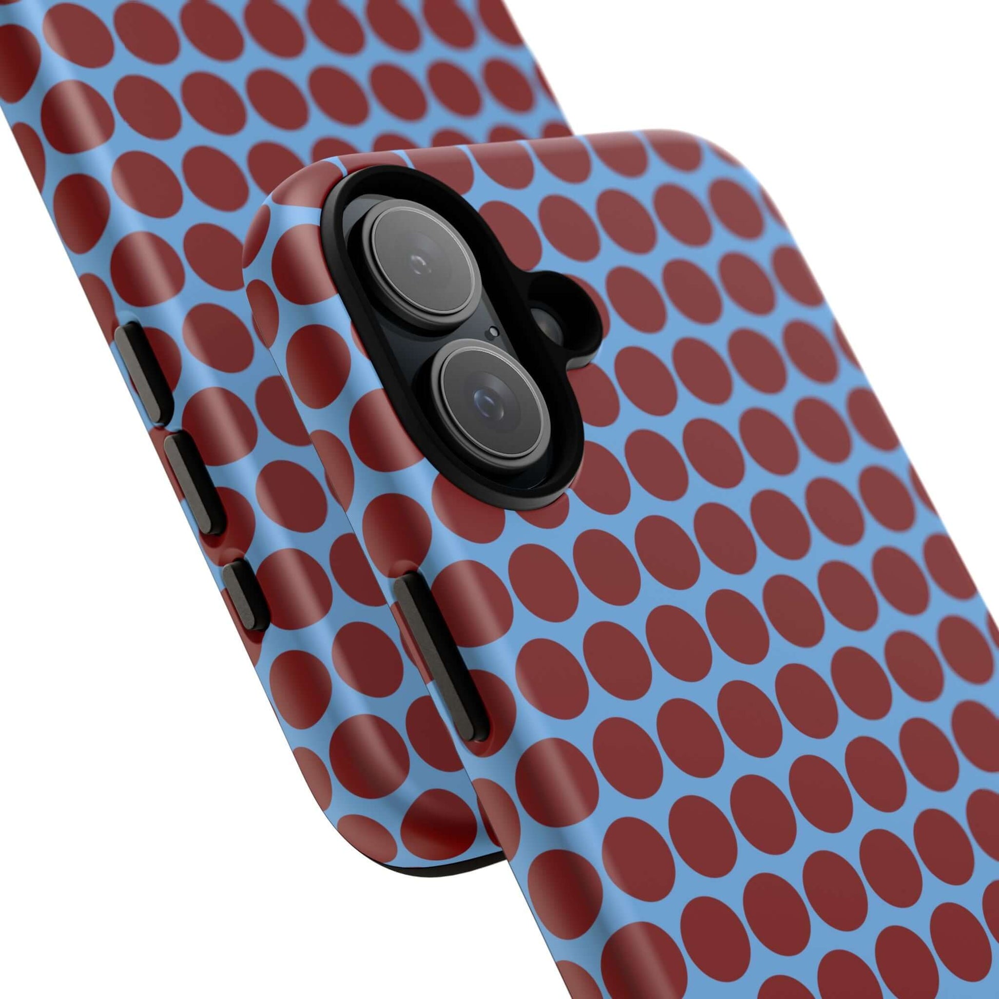 Maroon Dot, Light blue B/Ground Polka Dot Tough Phone Case for iPhone, Samsung, and Google Phones