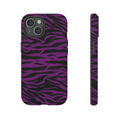 Purple Black Tiger print tough phone case, Phone Case, JSCHAFFA.com