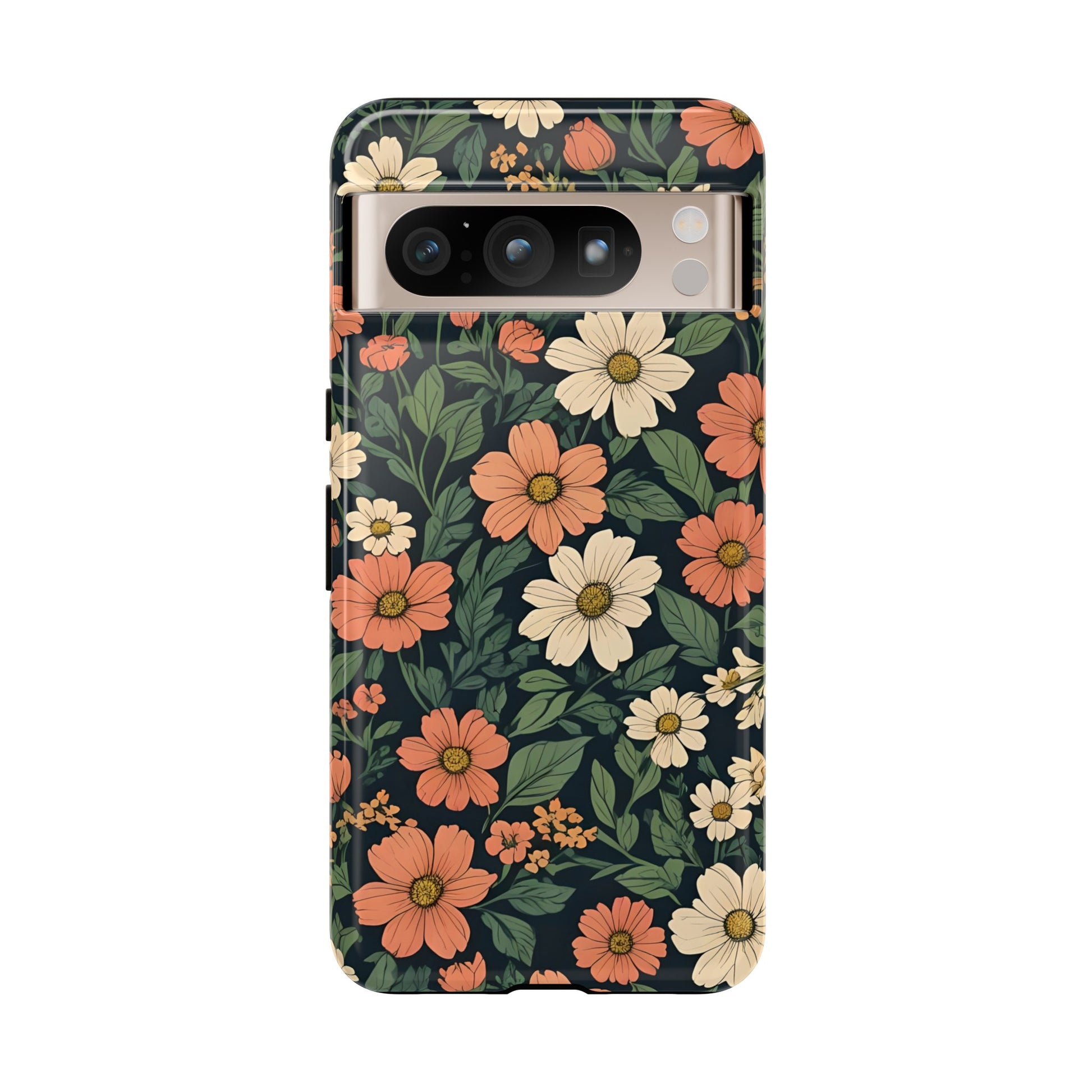 Orange & White Floral Phone Case - Elegant Protection for iPhone, Samsung, and Google Phones, Phone Case, JSCHAFFA.com