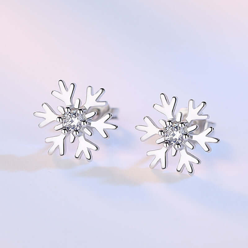 Elegant Petite Snowflake Stud Earrings with Zircon Accent JSCHAFFA.com