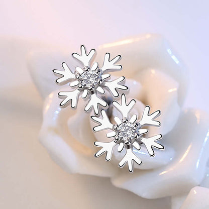 Elegant Petite Snowflake Stud Earrings with Zircon Accent JSCHAFFA.com