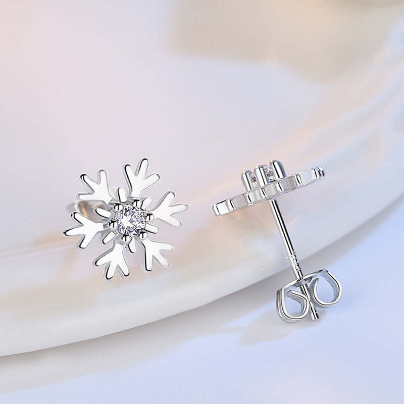 Elegant Petite Snowflake Stud Earrings with Zircon Accent JSCHAFFA.com