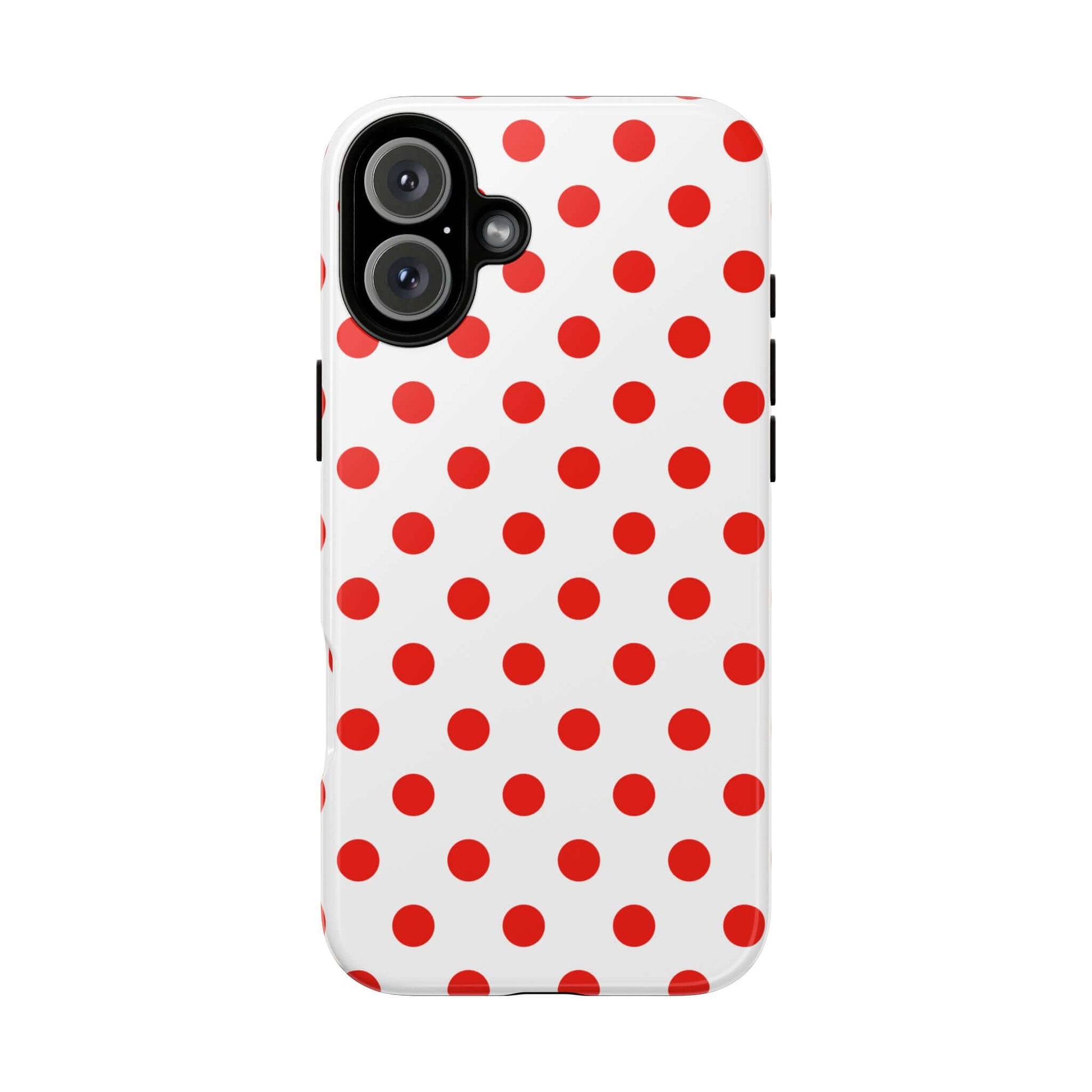 White & Bright Red Polka Dot Tough Phone Case for iPhone, Samsung, and Google Phones