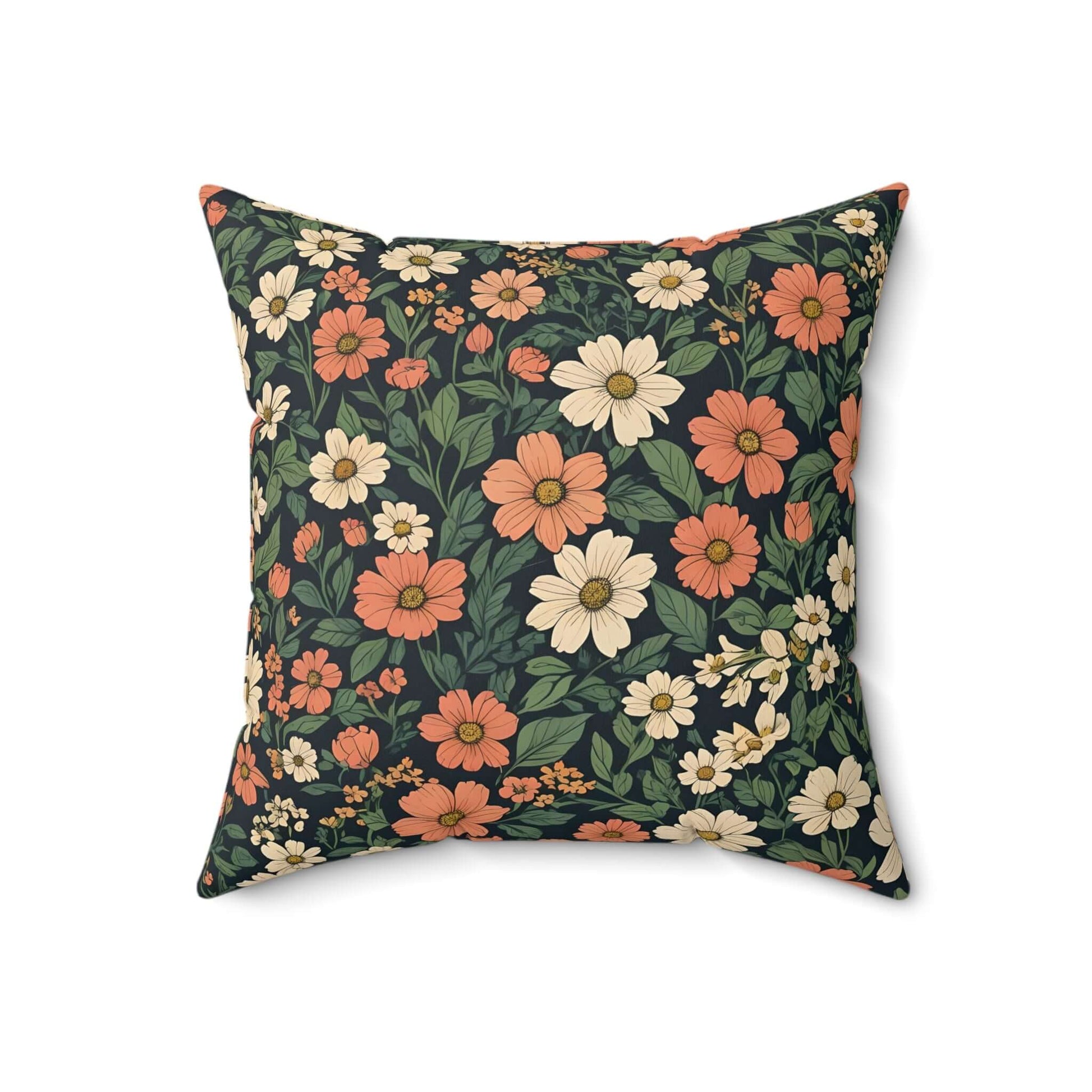 Orange & White Floral Polyester Soft Square Throw Pillow - Romantic Home Decor - JSCHAFFA.com