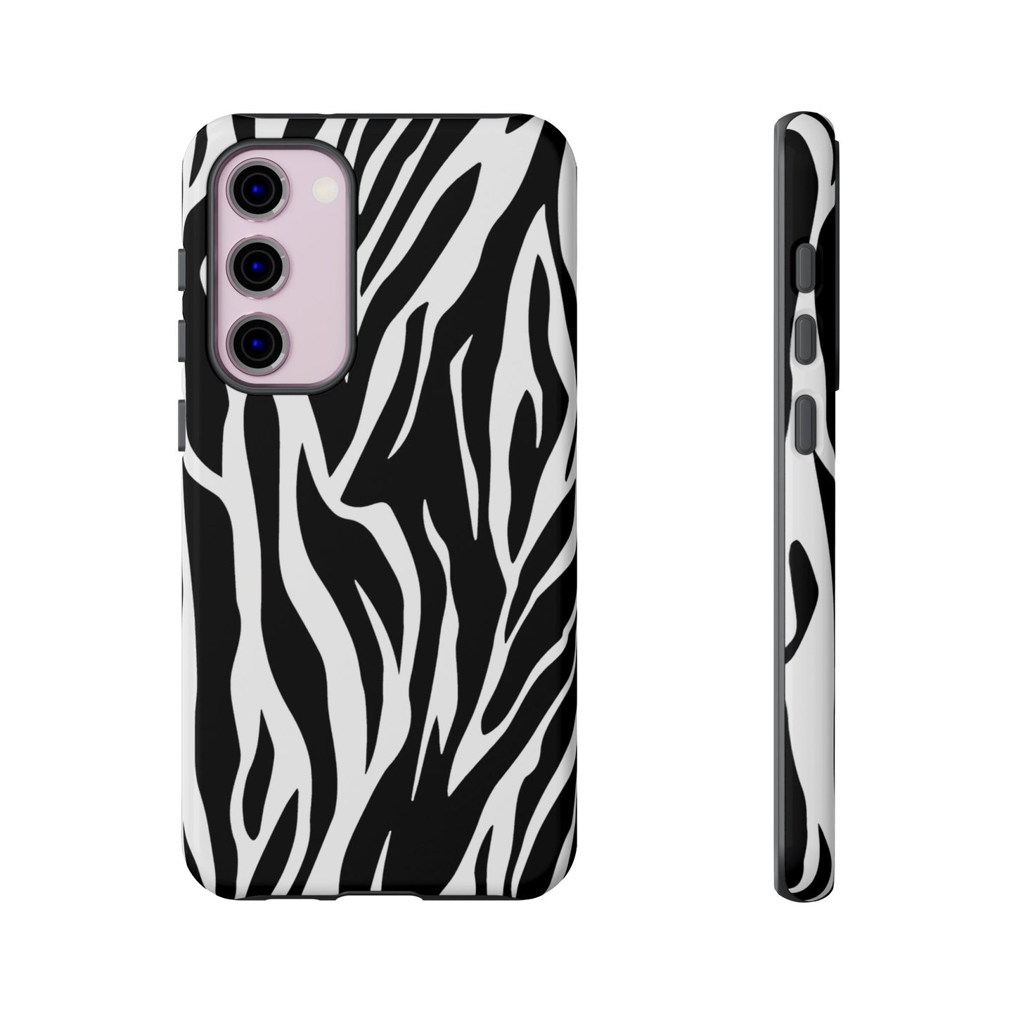 Black White Tiger Print Tough Case Cover for iPhone Samsung and Google phones.