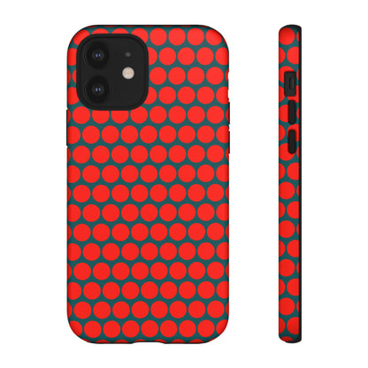 Red Dot Teal Background Polka Dot Tough Phone Case for iPhone Samsung & Google Phones