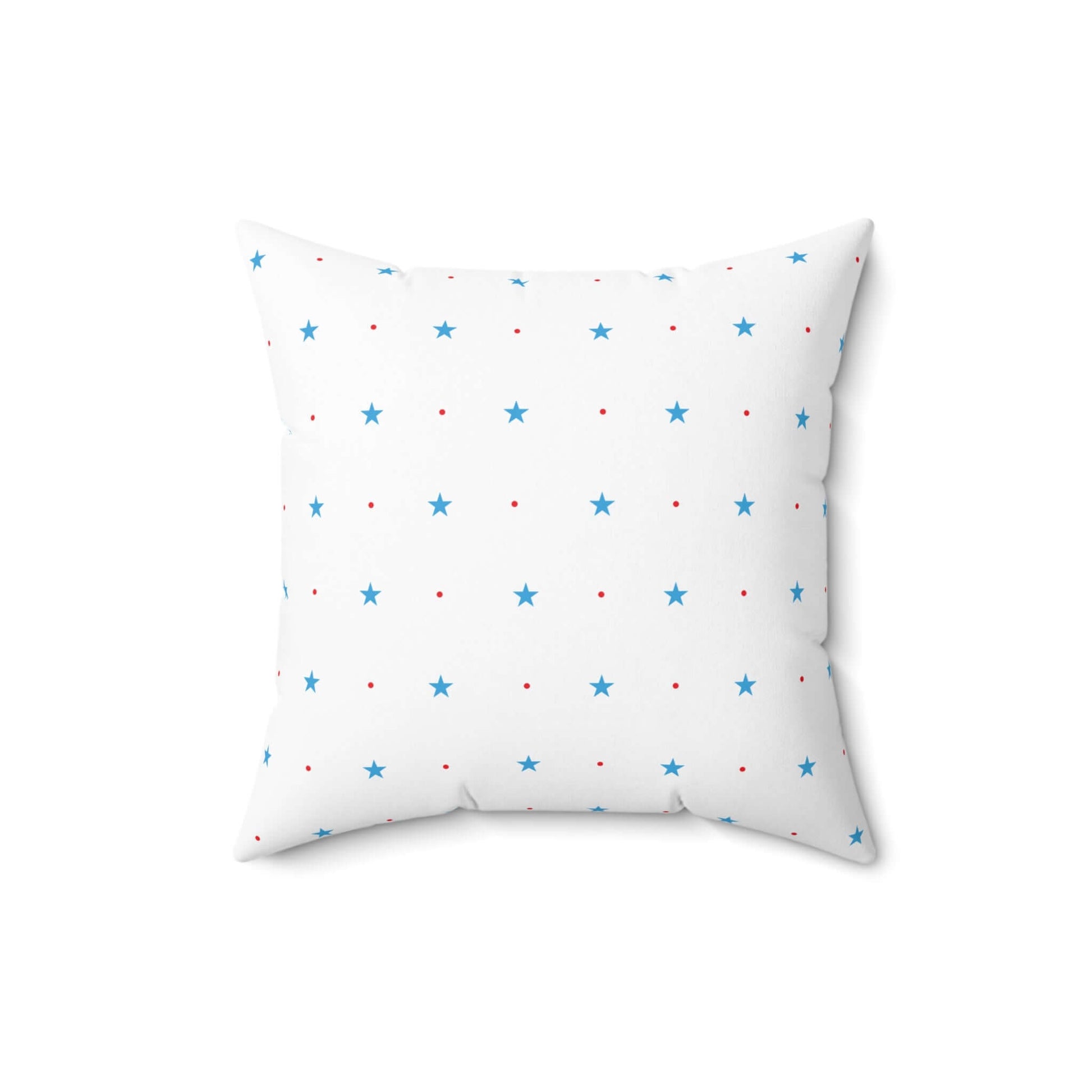 Square Spun Polyester Pillow with Blue Stars and Red Dots Customisable Decorative Throw Pillow in Four Sizes - JSCHAFFA.com