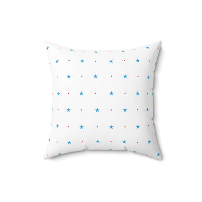 Square Spun Polyester Pillow with Blue Stars and Red Dots Customisable Decorative Throw Pillow in Four Sizes - JSCHAFFA.com