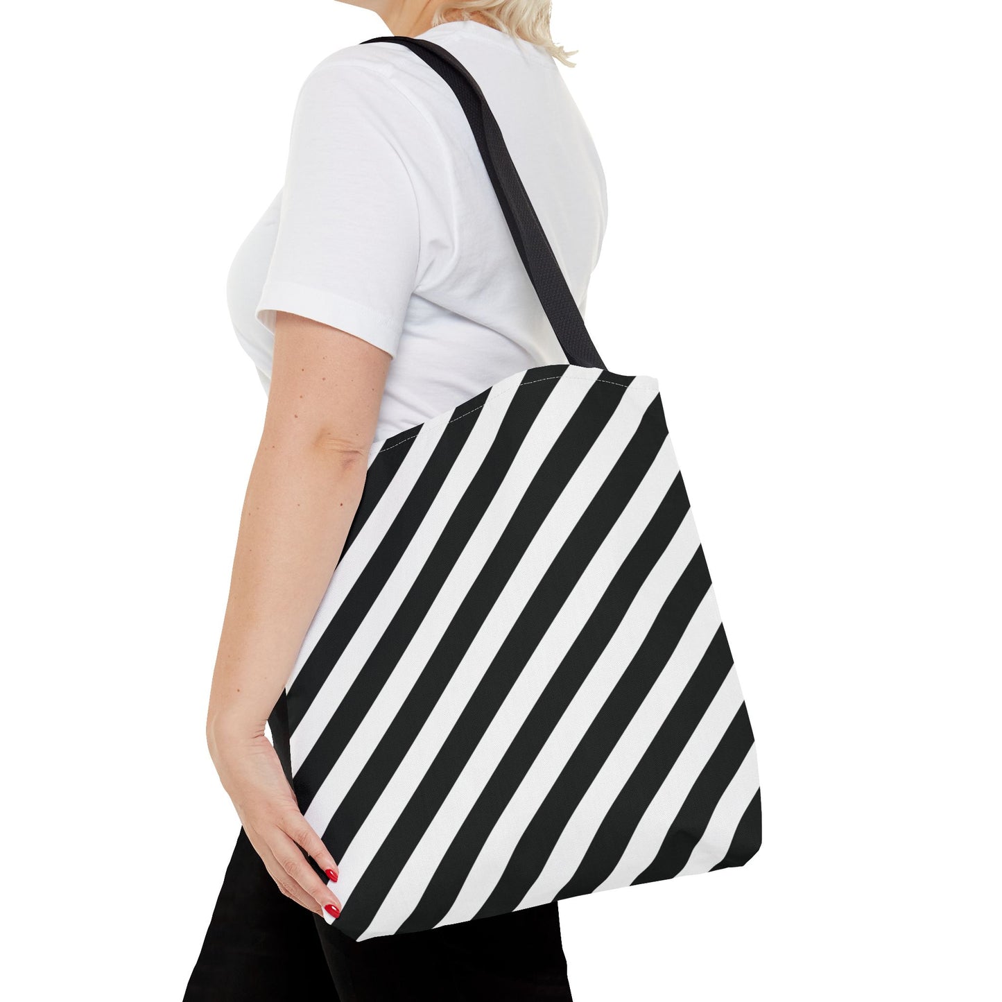 Monochrome Striped Tote Bag, Black and White Shoulder Bag, Patterned Grocery Bag, Geometric Market Tote, Stylish Canvas Tote