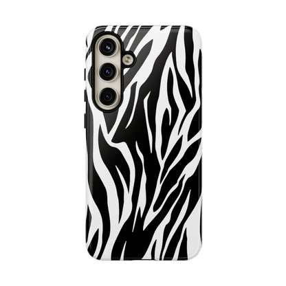 Black White Tiger Print Tough Case Cover for iPhone Samsung and Google phones.