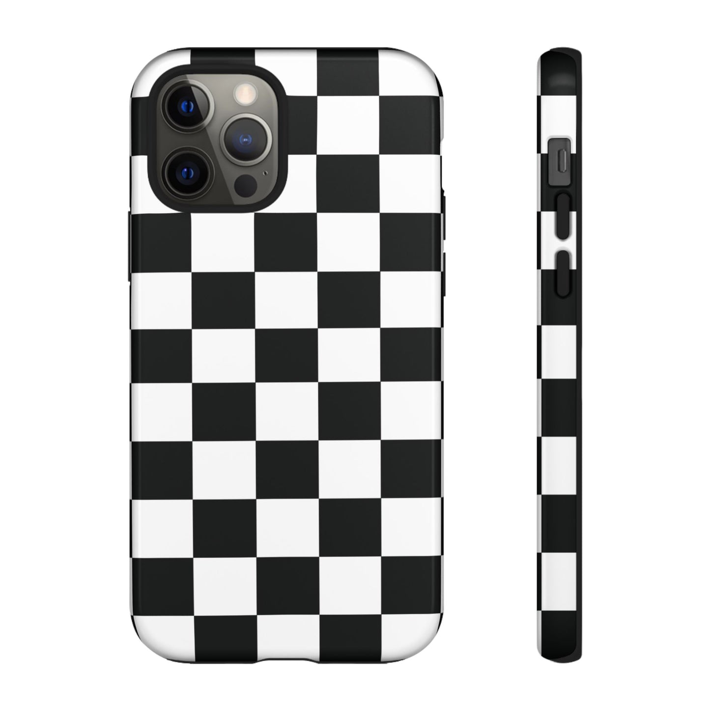 Checkered Tough Cases, Protective Phone Cover, High Gloss Black iPhone Case, Geometric Design, Strong Phone Shell, Phone Accessorie