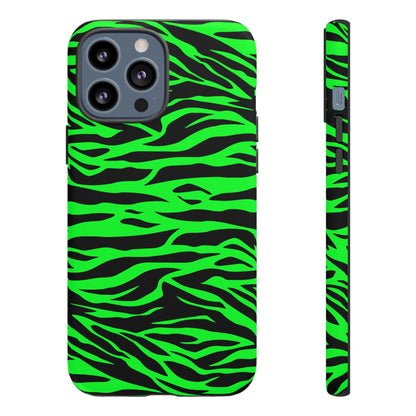 Green Cute Wild Tiger Print Pattern Tough Phone Case, Phone Case, JSCHAFFA.com