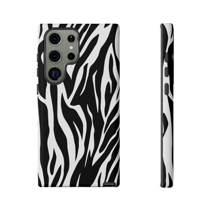 Black White Tiger Print Tough Case Cover for iPhone Samsung and Google phones.