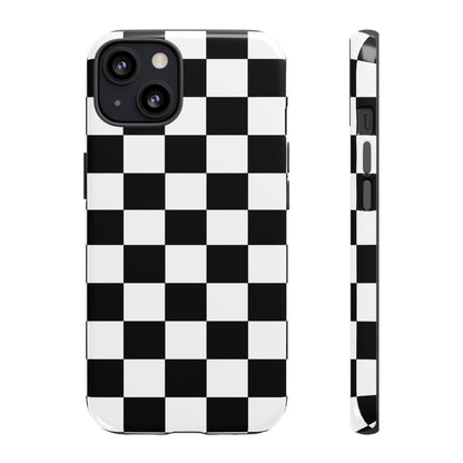 Checkered Tough Cases, Protective Phone Cover, High Gloss Black iPhone Case, Geometric Design, Strong Phone Shell, Phone Accessorie