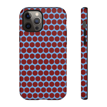 Maroon Dot, Light blue B/Ground Polka Dot Tough Phone Case for iPhone, Samsung, and Google Phones