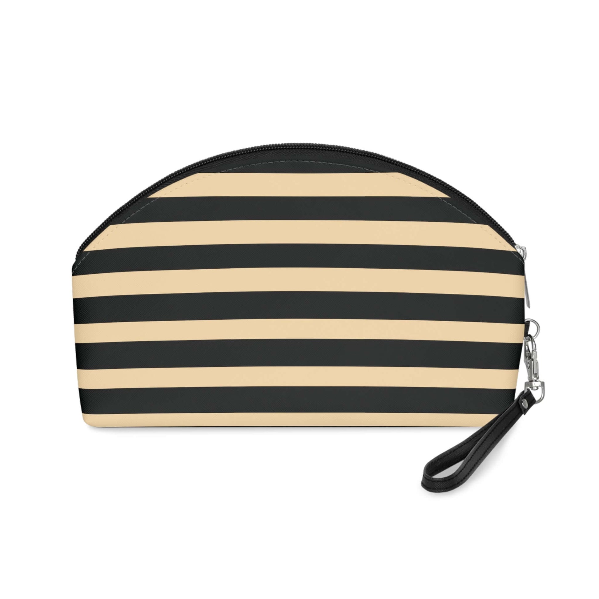 Black and Butter Yellow Stripe Makeup Travel Bag with Removable Strap - JSCHAFFA.com