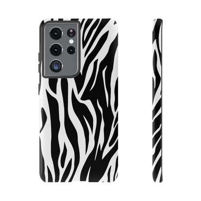 Black White Tiger Print Tough Case Cover for iPhone Samsung and Google phones.