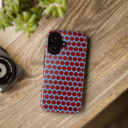 Maroon Dot, Light blue B/Ground Polka Dot Tough Phone Case for iPhone, Samsung, and Google Phones