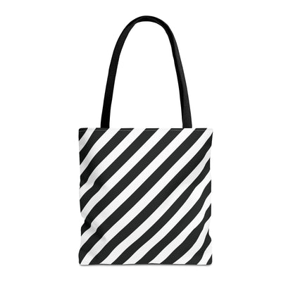 Monochrome Striped Tote Bag, Black and White Shoulder Bag, Patterned Grocery Bag, Geometric Market Tote, Stylish Canvas Tote