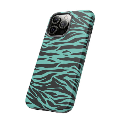 Aqua Cute Wild Tiger Print Pattern Tough Phone Case, Phone Case, JSCHAFFA.com