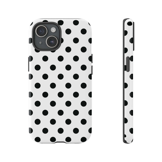 Black & White Polka dot Tough Phone Case for iPhone, Samsung, Google