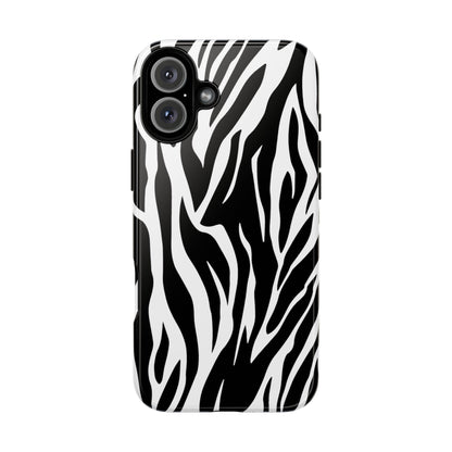 Black White Tiger Print Tough Case Cover for iPhone Samsung and Google phones.