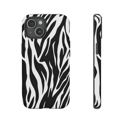 Black White Tiger Print Tough Case Cover for iPhone Samsung and Google phones.