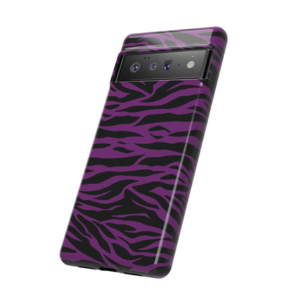 Purple Black Tiger print tough phone case, Phone Case, JSCHAFFA.com