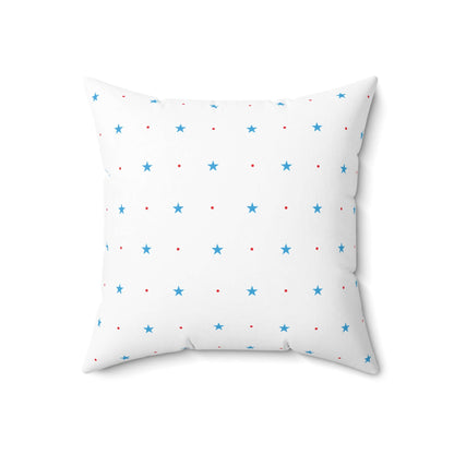 Square Spun Polyester Pillow with Blue Stars and Red Dots Customisable Decorative Throw Pillow in Four Sizes - JSCHAFFA.com