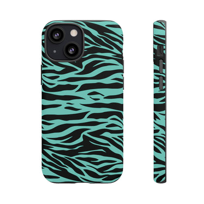 Aqua Cute Wild Tiger Print Pattern Tough Phone Case, Phone Case, JSCHAFFA.com