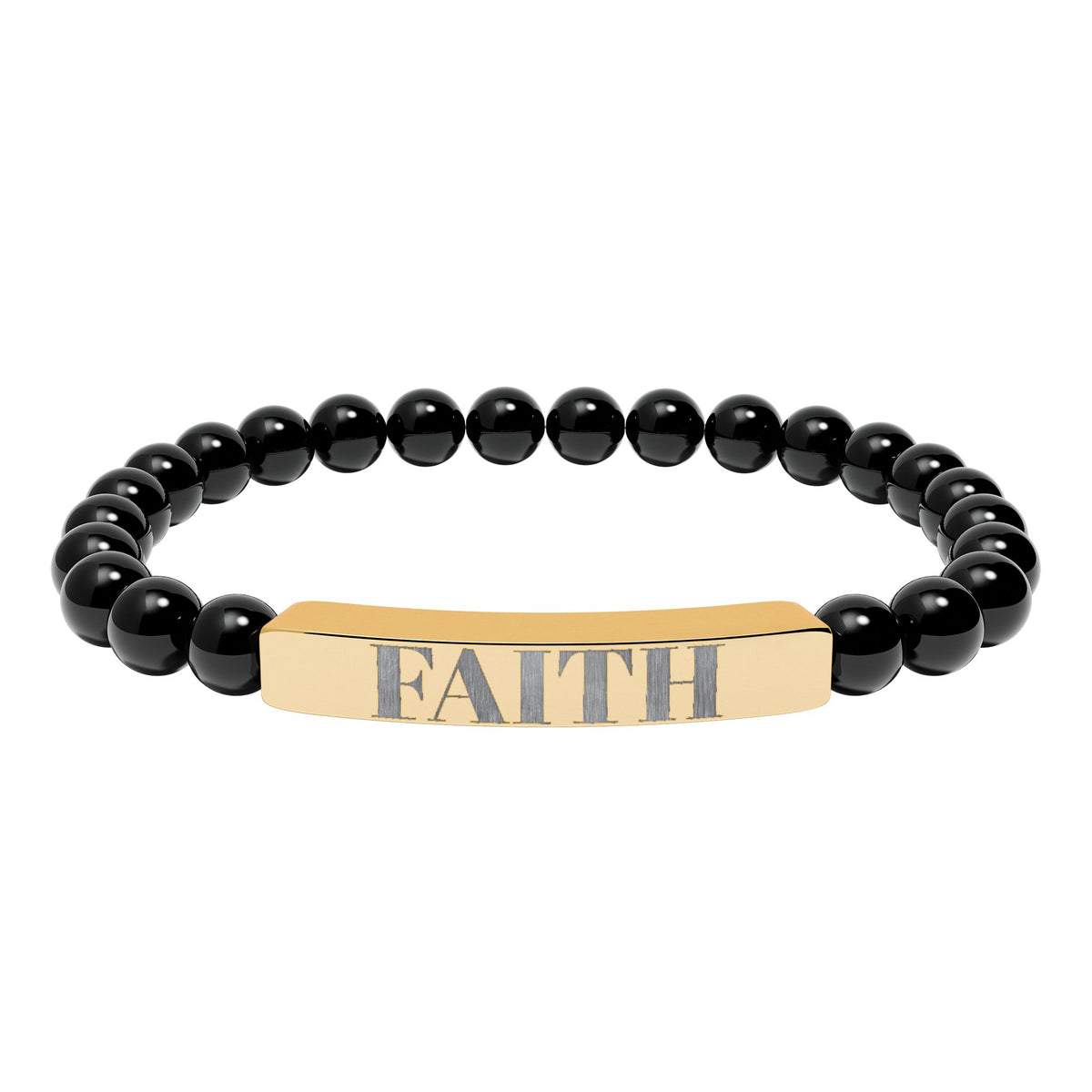 Faith Engraved Stone Stretch Bracelet | Natural Bead Bar Bracelet