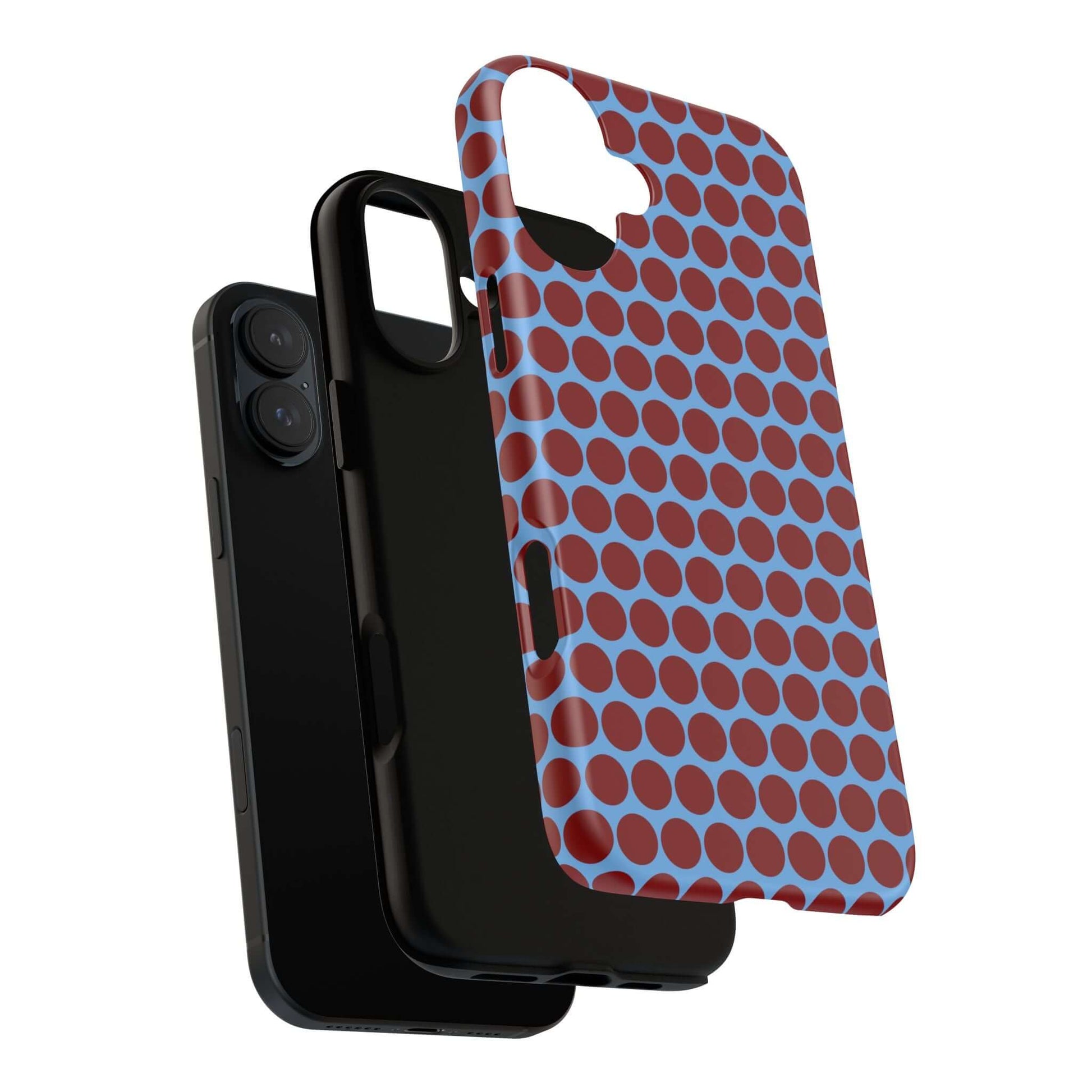 Maroon Dot, Light blue B/Ground Polka Dot Tough Phone Case for iPhone, Samsung, and Google Phones